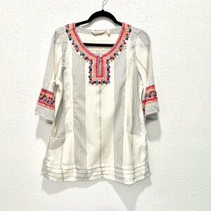 Soft Surroundings  Embroidered Floral Striped Tunic Top M‎
